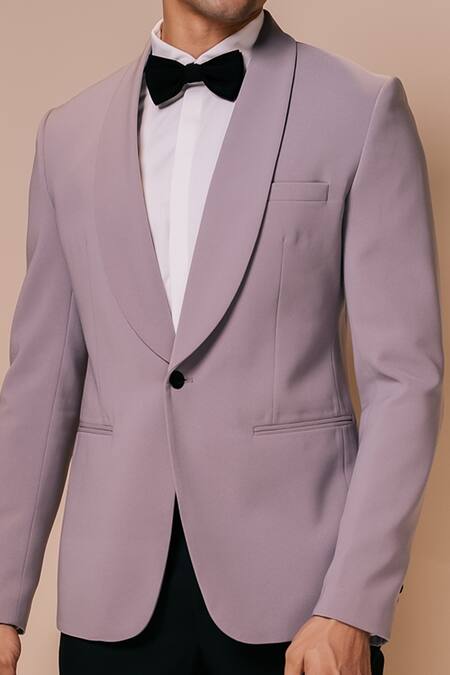 Tisa - Men_Grey Tuxedo- Viscose Polyester Trousers And Shirt Terry Shawl Lapel Collar Set_Online_at_Aza_Fashions