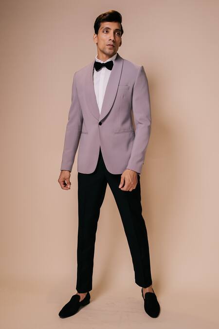 Buy_Tisa - Men_Grey Tuxedo- Viscose Polyester Trousers And Shirt Terry Shawl Lapel Collar Set_Online_at_Aza_Fashions
