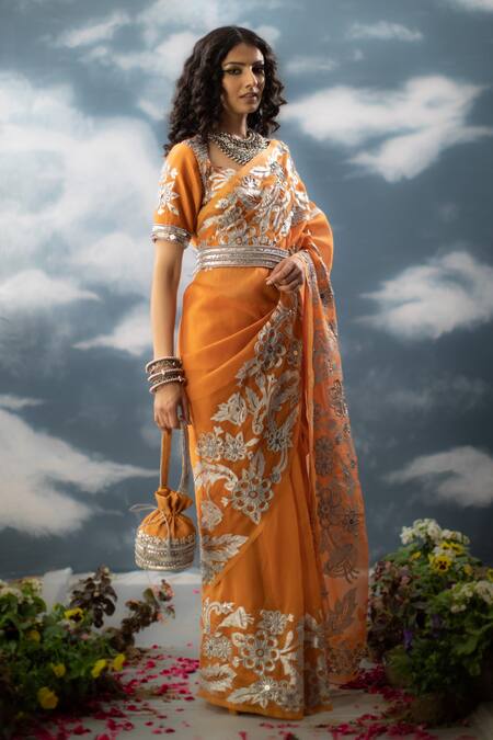 Patola Silk Saree Mango Orange Colour