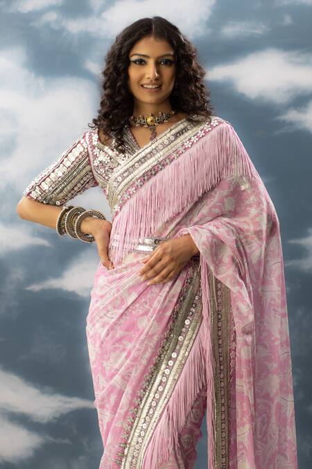 Saksham & Neharicka_Silver Embroidery, Sequins, Beads Khwahish Chanderi Hand Belt_Online_at_Aza_Fashions