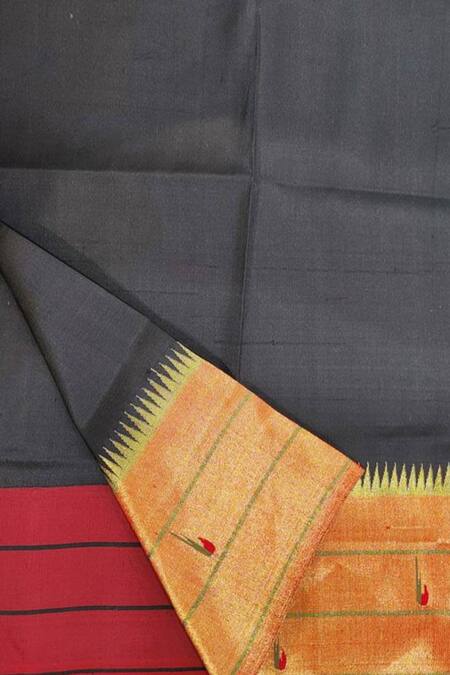 Shop_Paaprika_Black Pashmina Embroidery Round Neck Muniya Handwoven Paithani Silk Saree_Online_at_Aza_Fashions