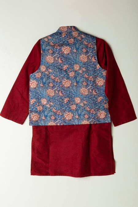 Buy Shruti Jalan Blue Silk, Cotton Embroidery Floral Print Kurta Set With Bundi Online at Aza Fashions Buy_Shruti Jalan_Blue Silk, Cotton Embroidery Floral Print Kurta Set With Bundi _Online_at_Aza_Fashions