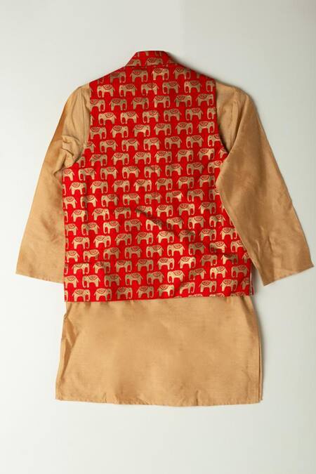 Buy Shruti Jalan Beige Cotton, Silk, Kota Doria Embroidery Elephant Print Bundi And Kurta Set Online at Aza Fashions Buy_Shruti Jalan_Beige Cotton, Silk, Kota Doria Embroidery Elephant Print Bundi And Kurta Set _Online_at_Aza_Fashions