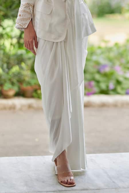 Betrue_White Modal, Silk Draped Skirt _Online_at_Aza_Fashions