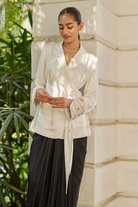 Betrue Black Silk Pleated And Draped Skirt Online at Aza Fashions Betrue_Black Silk Pleated And Draped Skirt _Online_at_Aza_Fashions