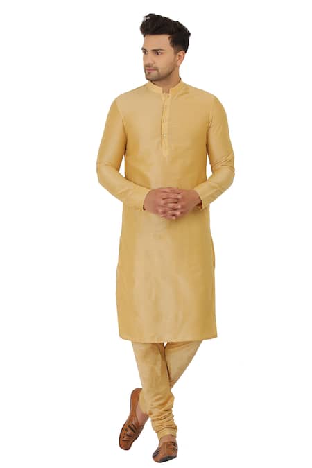 Manish Nagdeo_Gold Silk, Cotton Quilted Bundi Jacket Set _Online_at_Aza_Fashions