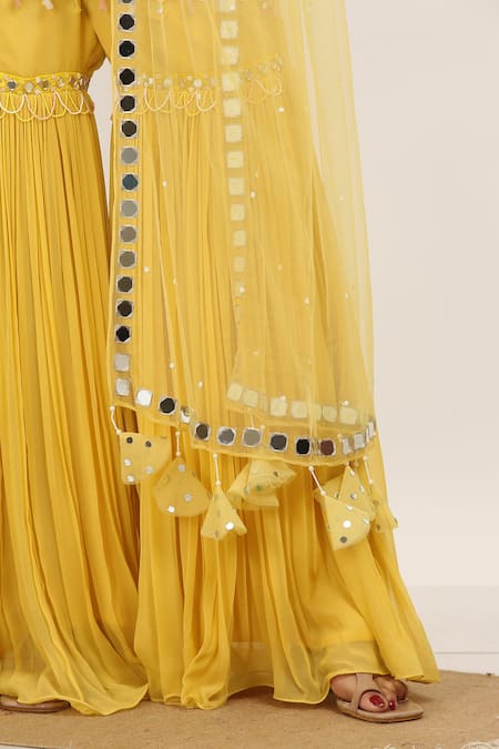 Nitisha Kashyap Official_Peach Georgette, Net, Silk Beads, Sequins, Embroidered Kurta And Gharara Set _at_Aza_Fashions