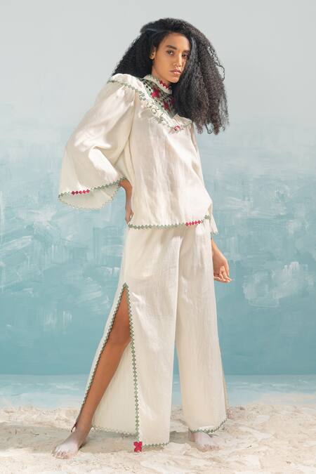 Shop Ikai By Ragini Ahuja Ivory Cotton Applique, Cut Work High Neck Nile Yoke Cut-work Top Online at Aza Fashions Shop_Ikai By Ragini Ahuja_Ivory Cotton Applique, Cut Work High Neck Nile Yoke Cut-work Top_Online_at_Aza_Fashions