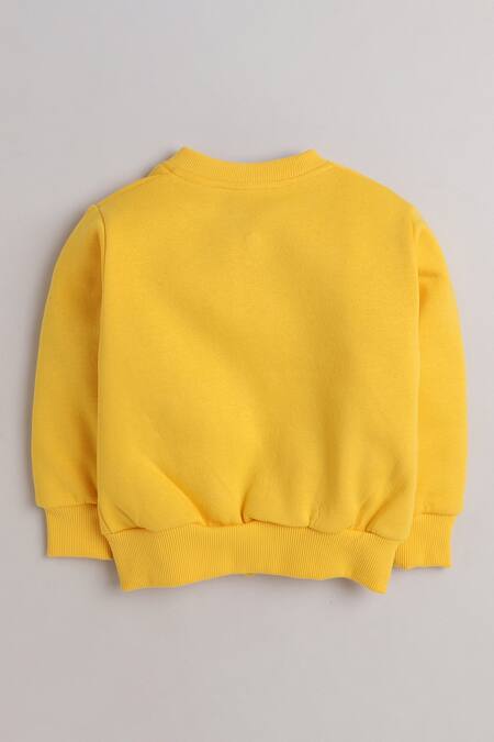Knitting Doodles_Yellow Fleece Printed Aeroplane Jacket And Joggers Set_Online_at_Aza_Fashions