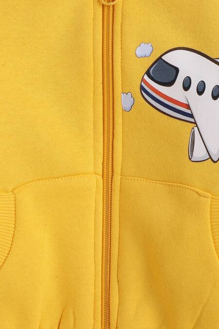 Buy_Knitting Doodles_Yellow Fleece Printed Aeroplane Jacket And Joggers Set_Online_at_Aza_Fashions