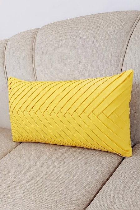 Buy_Throwpillow_Yellow Blend Of Cotton And Polyester Pleated Cushion Cover_Online_at_Aza_Fashions