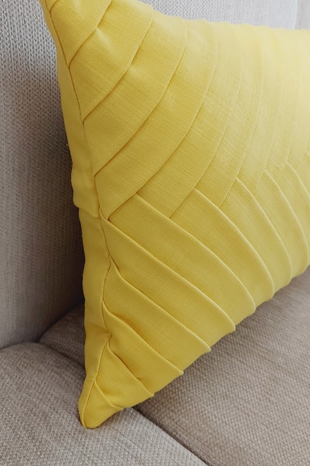 Throwpillow_Yellow Blend Of Cotton And Polyester Pleated Cushion Cover_at_Aza_Fashions