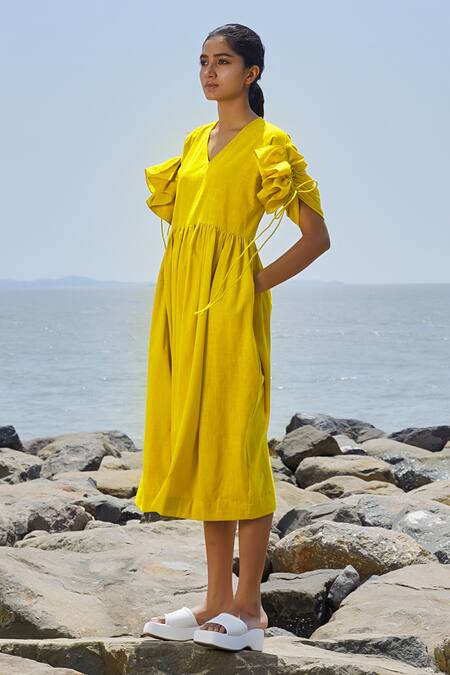 Yellow dress best sale with ruffle sleeves