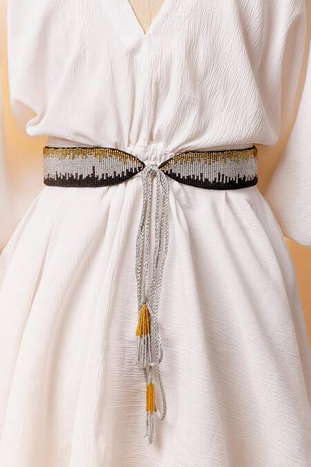 Buy_Mehraki_Multi Color Beads Embellished Triple Shaded Belt_Online_at_Aza_Fashions