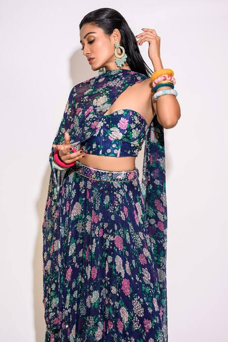 Aangan By Parul Blue Chiffon Sequins Sweetheart Neck Embroidered Waistband Lehenga Set Online at Aza Fashions Aangan By Parul_Blue Chiffon Sequins Sweetheart Neck Embroidered Waistband Lehenga Set _Online_at_Aza_Fashions