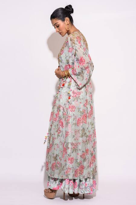 Buy Aangan By Parul Green Silk, Chiffon Sequins, Tassels Scoop Neck, Embellished Kaftan Palazzo Set Online at Aza Fashions Buy_Aangan By Parul_Green Silk, Chiffon Sequins, Tassels Scoop Neck, Embellished Kaftan Palazzo Set _Online_at_Aza_Fashions