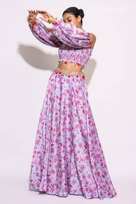 Buy Aangan By Parul Purple Silk Embroidery Square Neck Floral Print Skirt And Blouse Set Online at Aza Fashions Buy_Aangan By Parul_Purple Silk Embroidery Square Neck Floral Print Skirt And Blouse Set _Online_at_Aza_Fashions