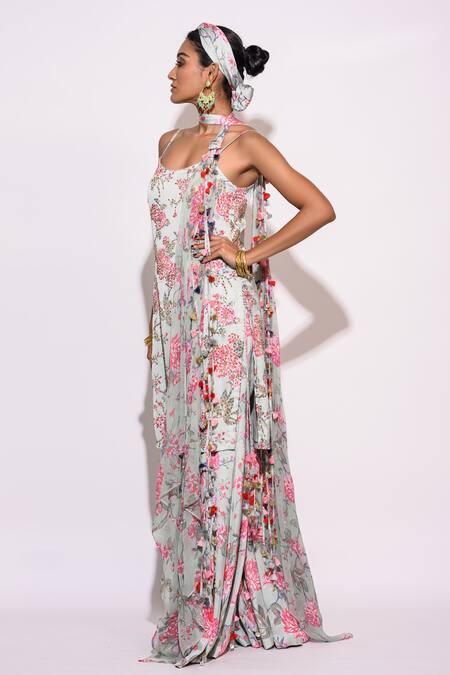 Aangan By Parul Green Silk, Chiffon Sequins Scoop Neck Floral Print Kurta Sharara Set Online at Aza Fashions Aangan By Parul_Green Silk, Chiffon Sequins Scoop Neck Floral Print Kurta Sharara Set _Online_at_Aza_Fashions