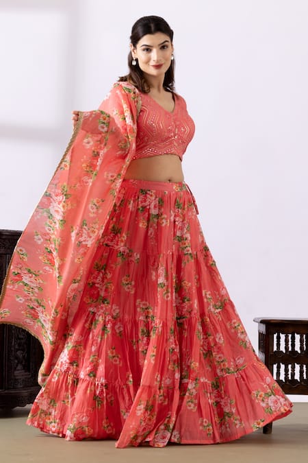 Abbaran Floral Print Lehenga Set 