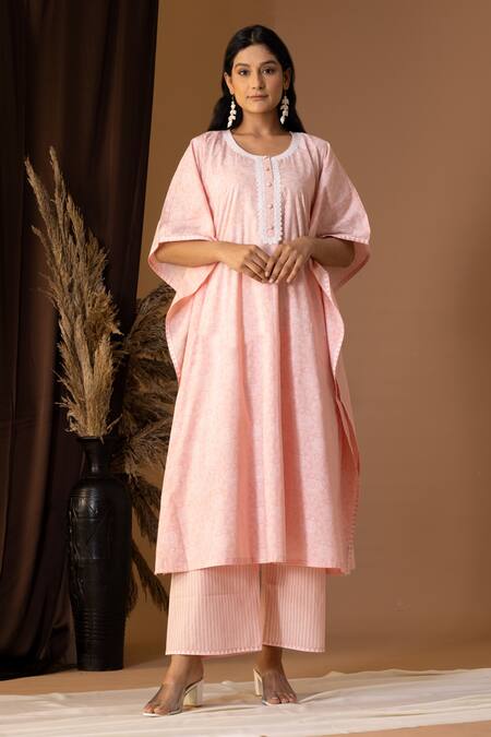 Buy Abbaran Pink Cotton Round Neck Floret Print Kaftan And Palazzo Set Online at Aza Fashions Buy_Abbaran_Pink Cotton Round Neck Floret Print Kaftan And Palazzo Set _Online_at_Aza_Fashions