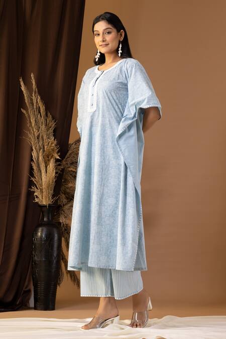 Buy Abbaran Blue Cotton Lace Round Neck Floret Pattern Kaftan And Palazzo Set Online at Aza Fashions Buy_Abbaran_Blue Cotton Lace Round Neck Floret Pattern Kaftan And Palazzo Set _Online_at_Aza_Fashions