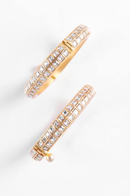 Zevar King_White Diamonds, Stones Jadau Kundan Bangles - Set Of 2 _Online_at_Aza_Fashions