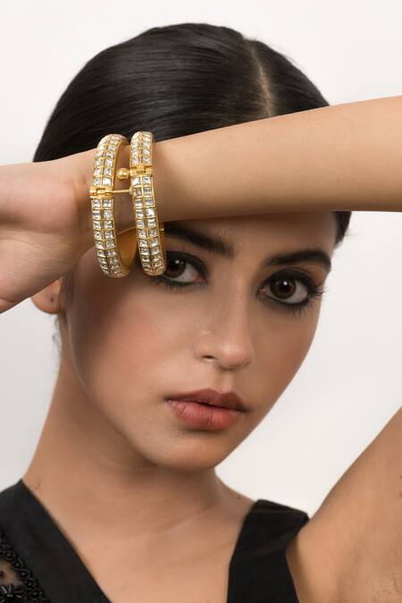 Buy_Zevar King_White Diamonds, Stones Jadau Kundan Bangles - Set Of 2 _Online_at_Aza_Fashions