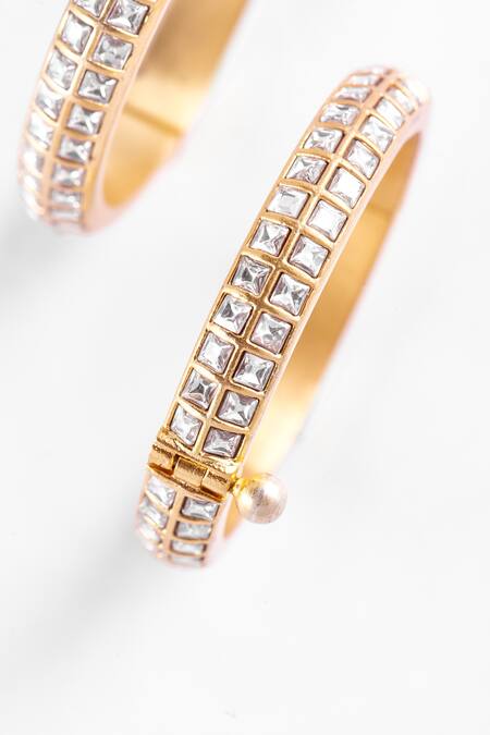 Zevar King_White Diamonds, Stones Jadau Kundan Bangles - Set Of 2 _at_Aza_Fashions