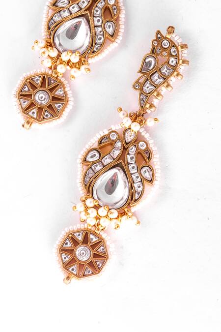 Zevar King_White Diamonds, Pearls, Stones Jadau Kundan Dangler Earrings _Online_at_Aza_Fashions