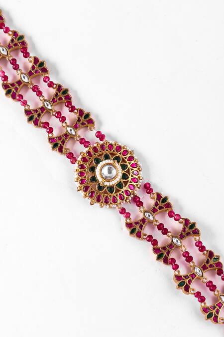 Zevar King_Multi Color Handmade Jadau Kundan Embellished Mathapatti _Online_at_Aza_Fashions