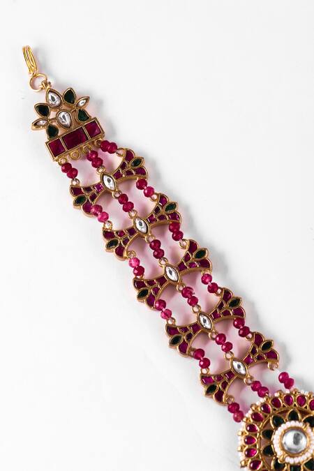 Buy_Zevar King_Multi Color Handmade Jadau Kundan Embellished Mathapatti _Online_at_Aza_Fashions