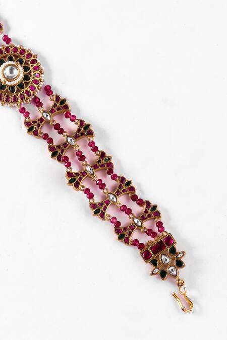 Shop_Zevar King_Multi Color Handmade Jadau Kundan Embellished Mathapatti _Online_at_Aza_Fashions