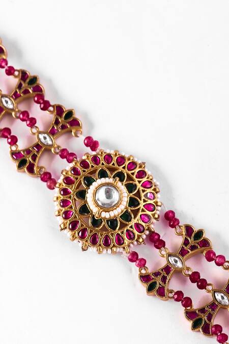 Zevar King_Multi Color Handmade Jadau Kundan Embellished Mathapatti _at_Aza_Fashions