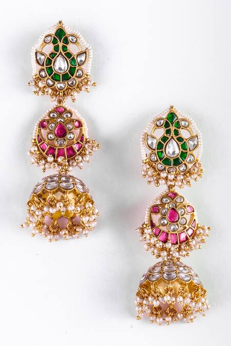 Zevar King_Multi Color Pearls, Stones Vintage Jadau Kundan Necklace Set _at_Aza_Fashions