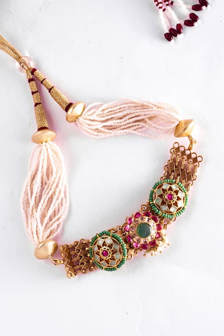 Zevar King_Multi Color Sequins, Stones Kundan Embellished Handmade Necklace Set _at_Aza_Fashions