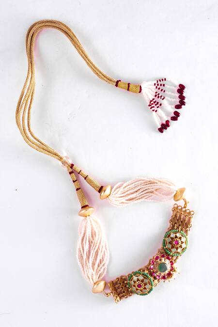 Buy_Zevar King_Multi Color Sequins, Stones Kundan Embellished Handmade Necklace Set 