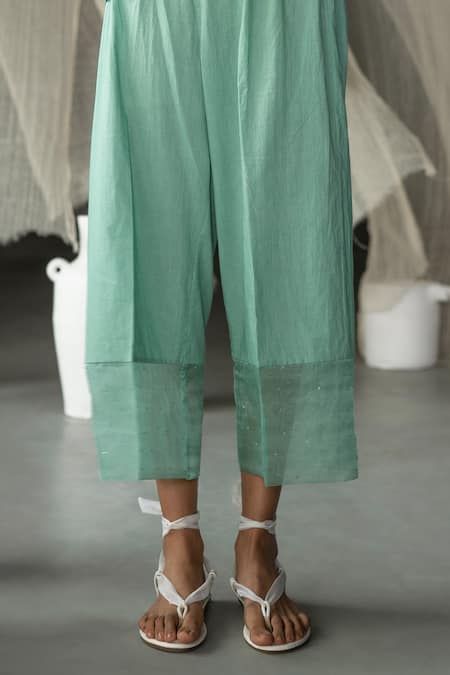 Buy_Zoon_Green , Cotton, Organza Sequins, Chanderi Side Tie Anarkali Pant Set 