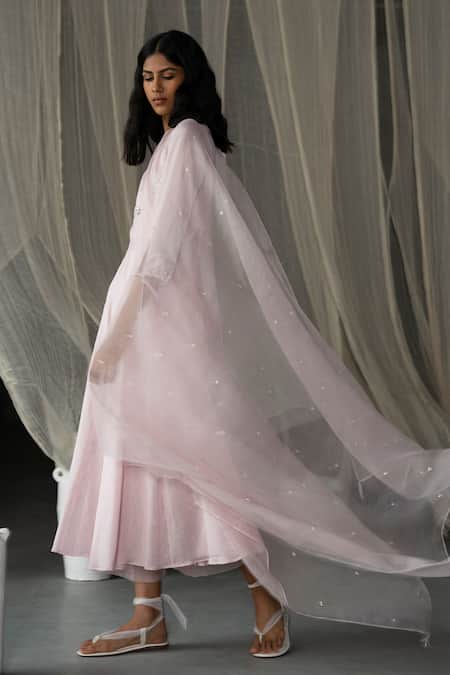 Buy_Zoon_Pink , Cotton, Organza Beads, Sequins, Neckline Anarkali Set _Online_at_Aza_Fashions