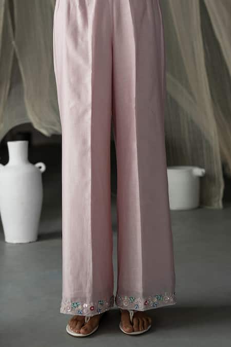 Buy_Zoon_Pink , Cotton, Organza Sequins, Chanderi Embellished Kurta Palazzo Set 