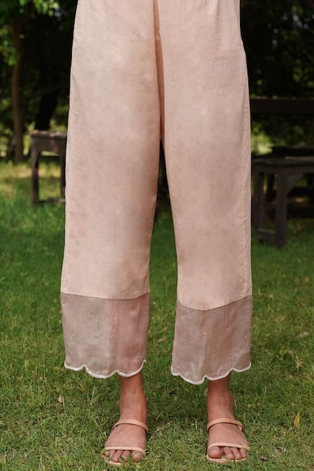 Zoon_Pink , Cotton, Organza Sequins, Chanderi Placed Kurta Pant Set _at_Aza_Fashions