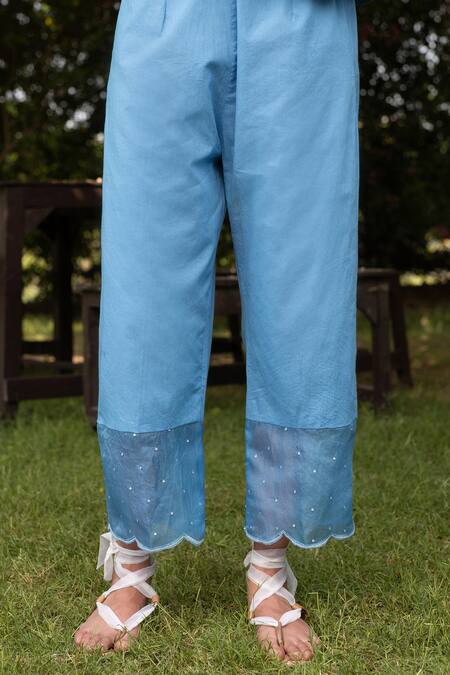 Zoon Blue , Chanderi, Cotton, Organza Embroidery, Beads Panelled Kurta Set at Aza Fashions Zoon_Blue , Chanderi, Cotton, Organza Embroidery, Beads Panelled Kurta Set _at_Aza_Fashions