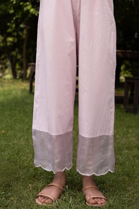 Zoon_Purple , Cotton, Organza Chanderi Side Tie Anarkali Pant Set _at_Aza_Fashions