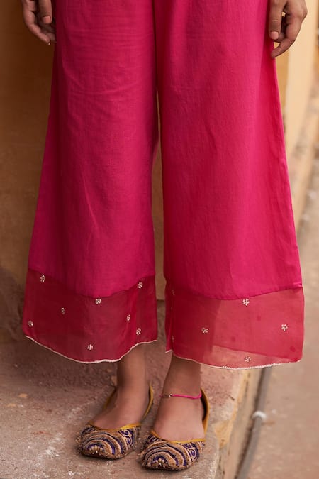 Zoon Pink Chanderi, Cotton, Silk Organza Crystals, Sequins Angrakha Anarkali Pant Set at Aza Fashions Zoon_Pink Chanderi, Cotton, Silk Organza Crystals, Sequins Angrakha Anarkali Pant Set _at_Aza_Fashions