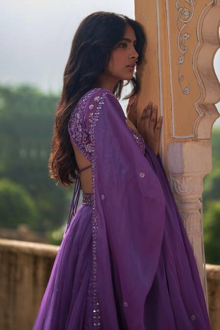 Buy_Zoon_Purple Net, Satin, Organza Sequins, Applique, Mukaish Embroidered Lehenga Set _Online_at_Aza_Fashions