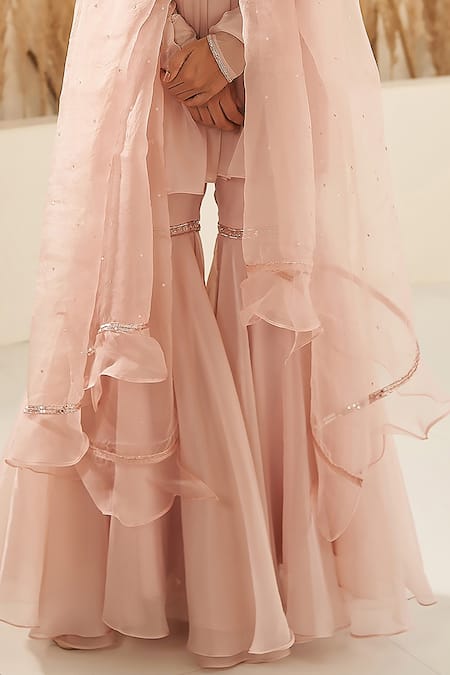 Buy Zoon Pink Crepe, , Organza Cut Work, Embroidered Short Anarkali Sharara Set Online at Aza Fashions Buy_Zoon_Pink Crepe, , Organza Cut Work, Embroidered Short Anarkali Sharara Set _Online_at_Aza_Fashions