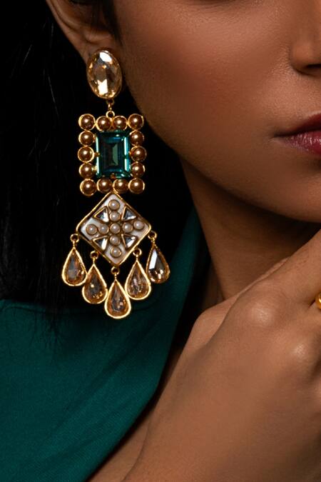 Bblingg Gold Plated Crystals, Smocking Zahara Handmade Embellished Earrings Online at Aza Fashions Bblingg_Gold Plated Crystals, Smocking Zahara Handmade Embellished Earrings _Online_at_Aza_Fashions