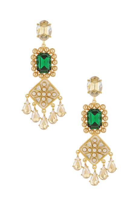 Shop_Bblingg_Gold Plated Crystals, Smocking Zahara Handmade Embellished Earrings _Online_at_Aza_Fashions