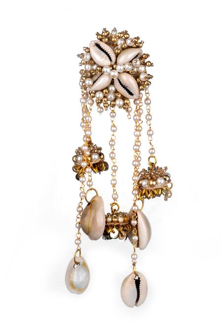 Kanyaadhan By Dhirajaayushi White Sequins, Beads, Diamonds Shell Drop Dangler Earrings Online at Aza Fashions Kanyaadhan By Dhirajaayushi_White Sequins, Beads, Diamonds Shell Drop Dangler Earrings _Online_at_Aza_Fashions