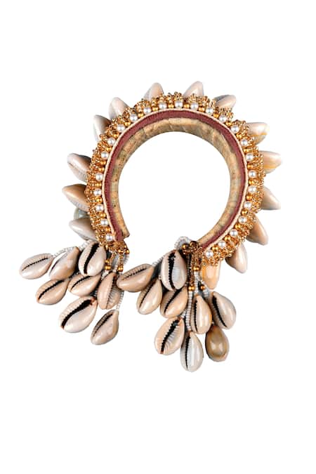 Shop Kanyaadhan By Dhirajaayushi Gold Plated Beads Shell Tassel Bangles Set Of 2 Online at Aza Fashions Shop_Kanyaadhan By Dhirajaayushi_Gold Plated Beads Shell Tassel Bangles Set Of 2 _Online_at_Aza_Fashions