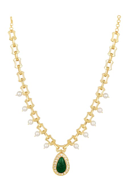HRISHA Stone Embellished Pendant Necklace 